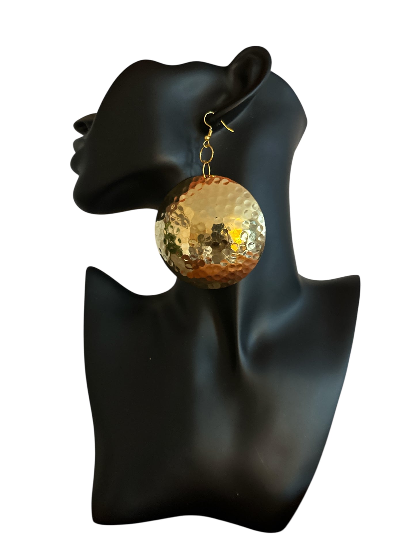 Hammered Brass Afrocentric Statement Earrings – Handmade Oversized Gold Disc Dangle Jewellery - Fatisha Boutique #