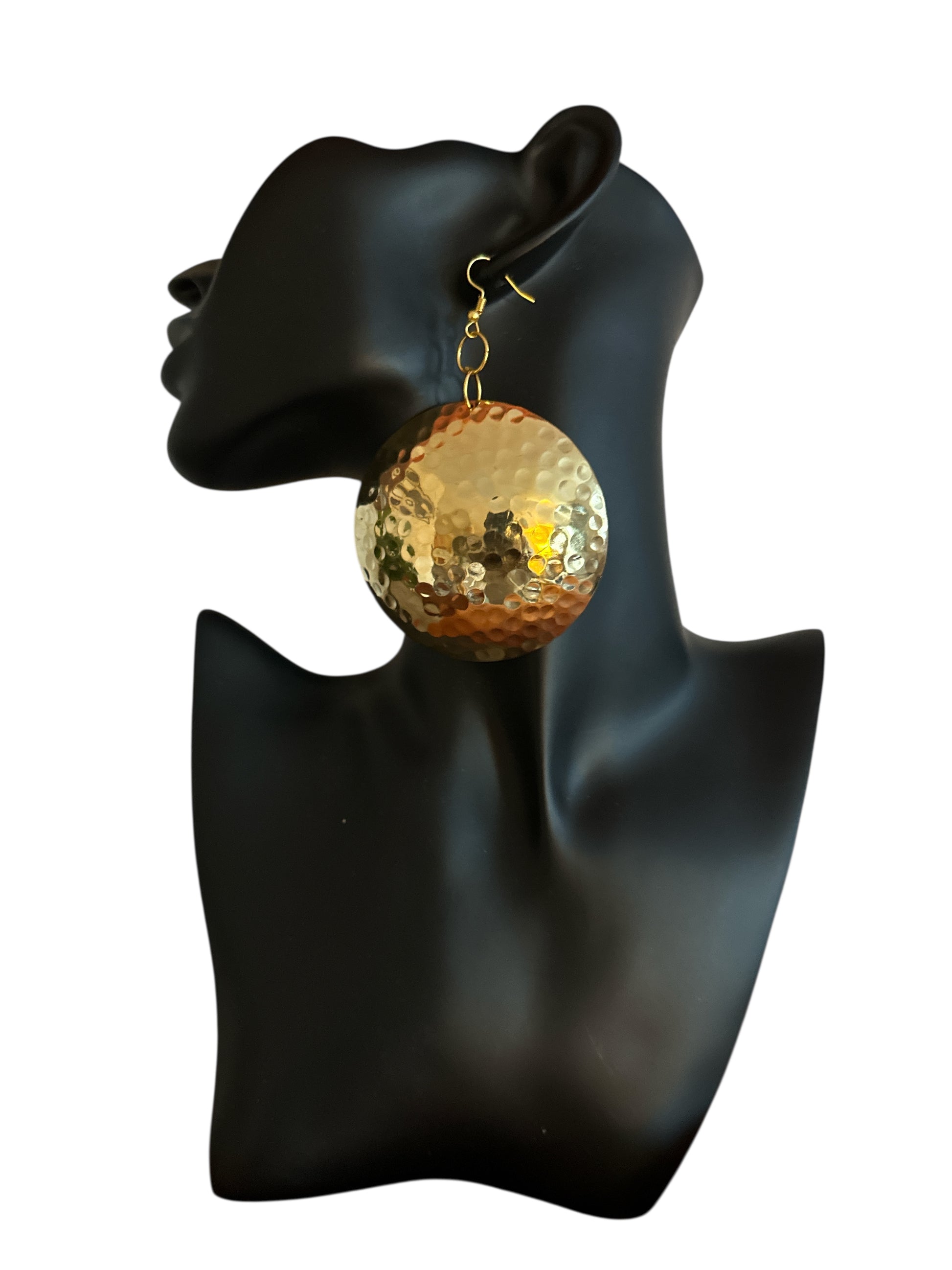 Hammered Brass Afrocentric Statement Earrings – Handmade Oversized Gold Disc Dangle Jewellery - Fatisha Boutique #