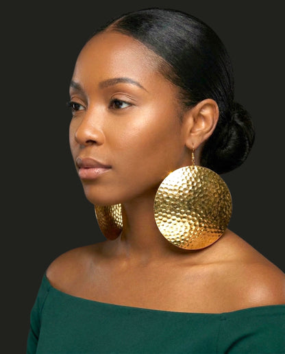 Bold Hammered Gold Disc Earrings – Contemporary African Fashion Jewellery - Fatisha Boutique #
