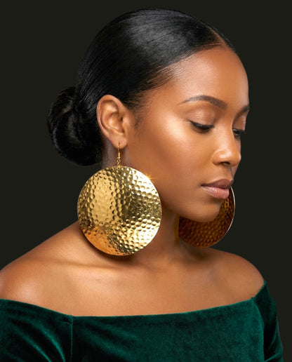 Bold Hammered Gold Disc Earrings – Contemporary African Fashion Jewellery - Fatisha Boutique #