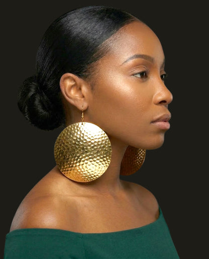 Bold Hammered Gold Disc Earrings – Contemporary African Fashion Jewellery - Fatisha Boutique #