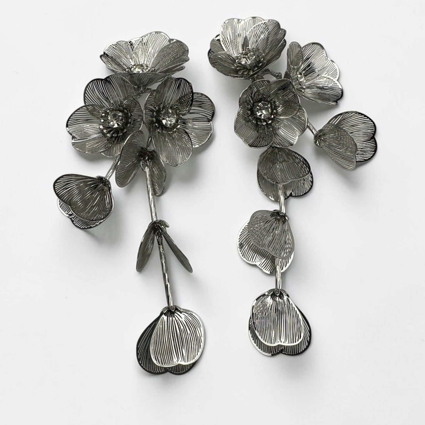 Elegant Floral Rhinestone Statement Earrings – Luxury Gold or Silver Drop Dangle Earrings for Women - Fatisha Boutique #