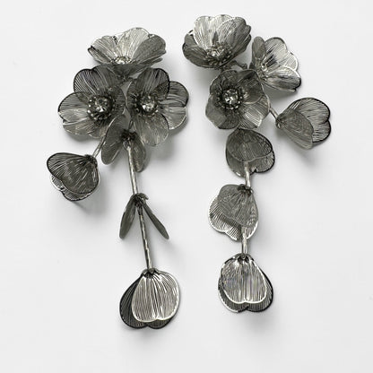 Elegant Floral Rhinestone Statement Earrings – Luxury Gold or Silver Drop Dangle Earrings for Women - Fatisha Boutique #