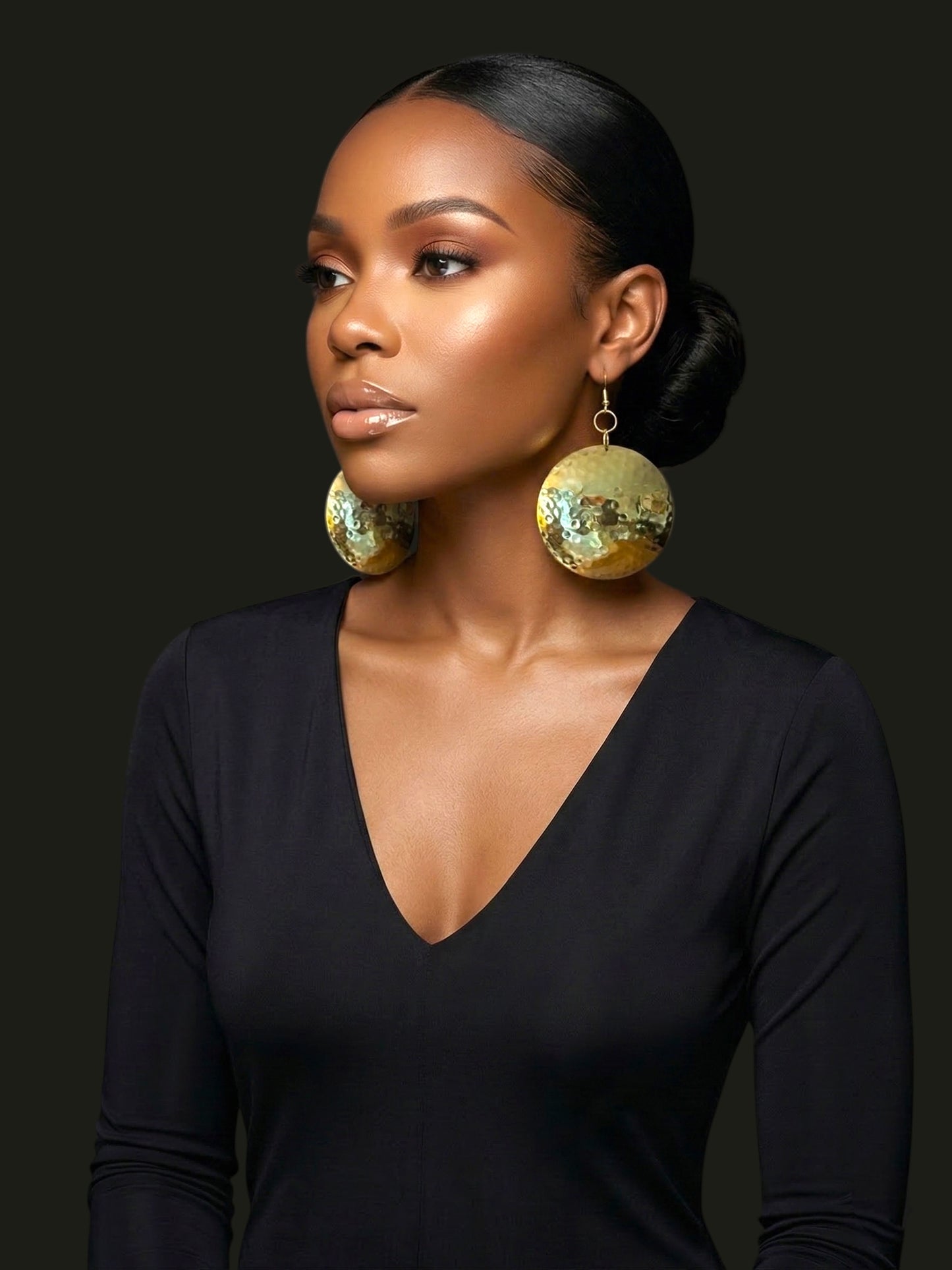 Hammered Brass Afrocentric Statement Earrings – Handmade Oversized Gold Disc Dangle Jewellery - Fatisha Boutique #