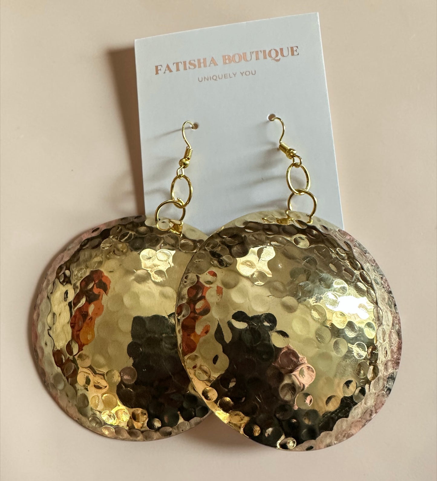 Hammered Brass Afrocentric Statement Earrings – Handmade Oversized Gold Disc Dangle Jewellery - Fatisha Boutique #