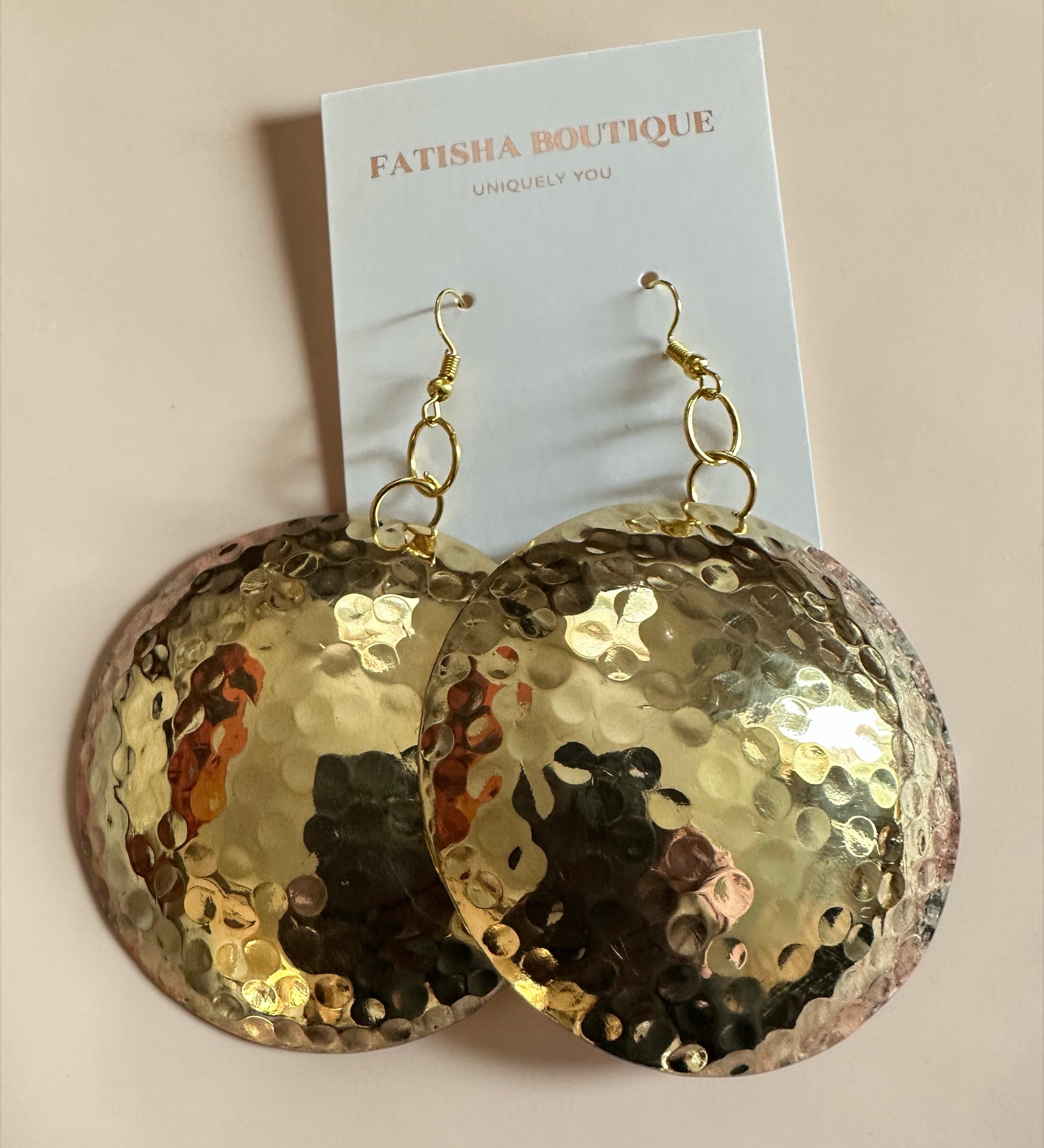 Hammered Brass Afrocentric Statement Earrings – Handmade Oversized Gold Disc Dangle Jewellery - Fatisha Boutique #