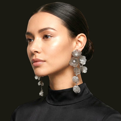 Elegant Floral Rhinestone Statement Earrings – Luxury Gold or Silver Drop Dangle Earrings for Women - Fatisha Boutique #