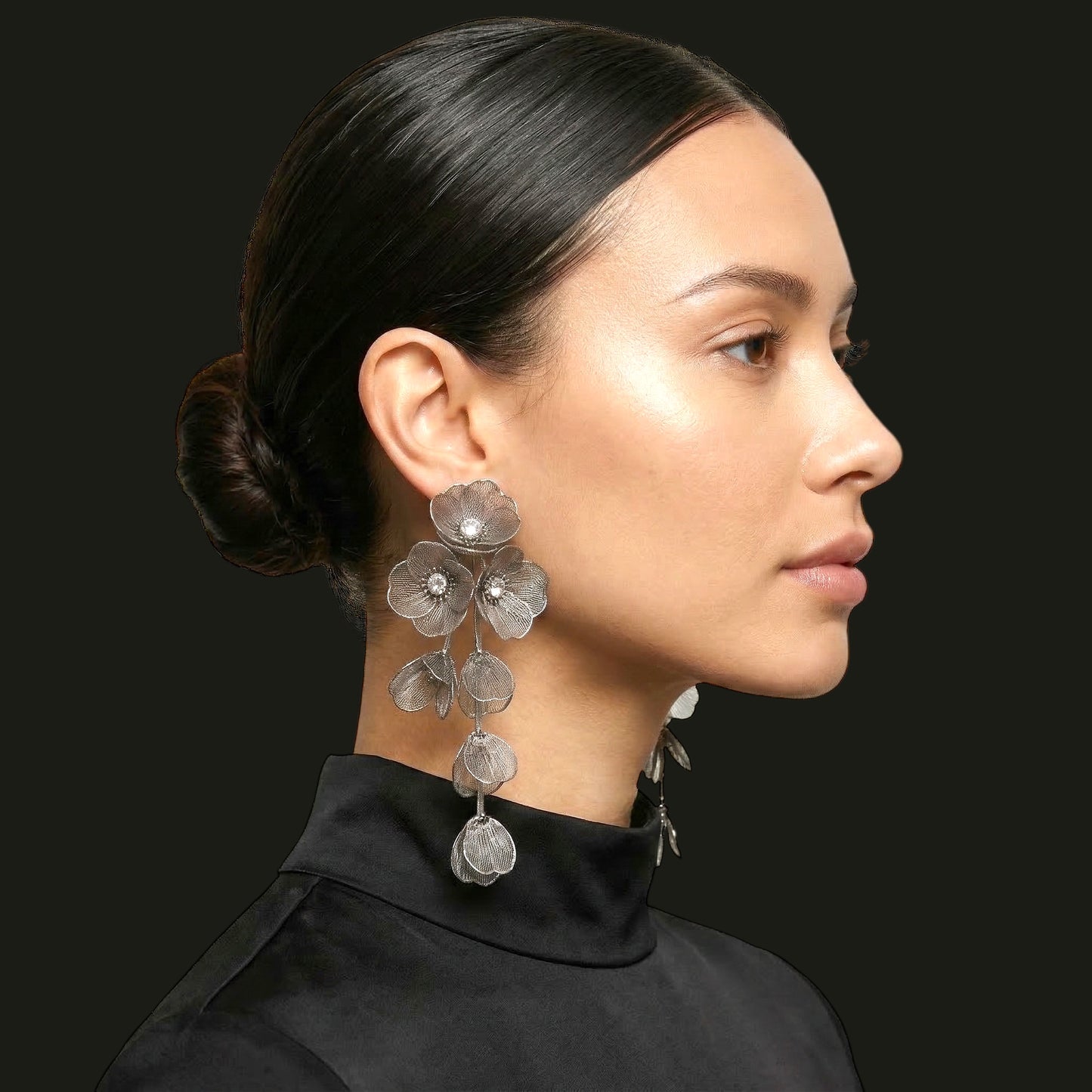 Elegant Floral Rhinestone Statement Earrings – Luxury Gold or Silver Drop Dangle Earrings for Women - Fatisha Boutique #