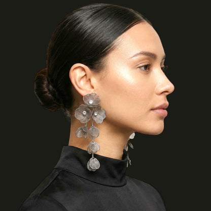 Elegant Floral Rhinestone Statement Earrings – Luxury Gold or Silver Drop Dangle Earrings for Women - Fatisha Boutique #