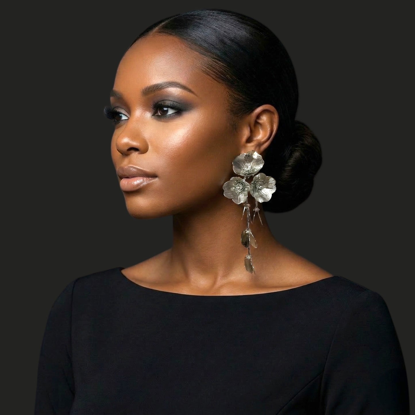 Elegant Floral Rhinestone Statement Earrings – Luxury Gold or Silver Drop Dangle Earrings for Women - Fatisha Boutique #