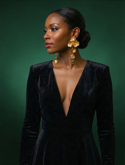 Elegant Floral Rhinestone Statement Earrings – Luxury Gold or Silver Drop Dangle Earrings for Women - Fatisha Boutique #