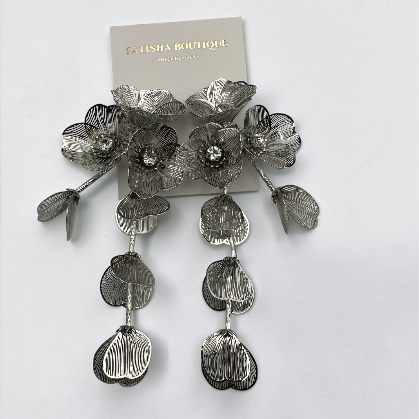 Elegant Floral Rhinestone Statement Earrings – Luxury Gold or Silver Drop Dangle Earrings for Women - Fatisha Boutique #