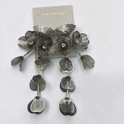 Elegant Floral Rhinestone Statement Earrings – Luxury Gold or Silver Drop Dangle Earrings for Women - Fatisha Boutique #