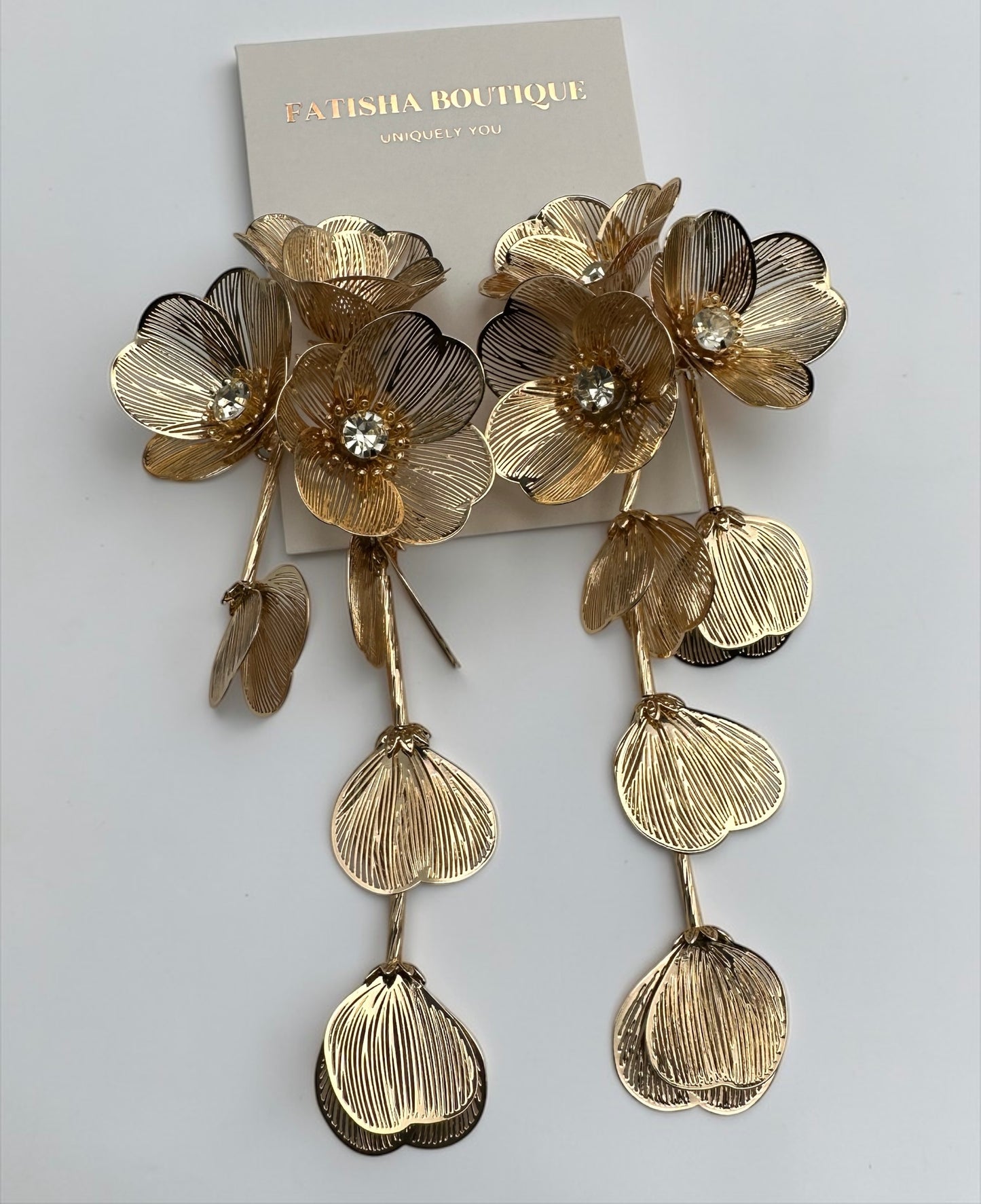 Elegant Floral Rhinestone Statement Earrings – Luxury Gold or Silver Drop Dangle Earrings for Women - Fatisha Boutique #