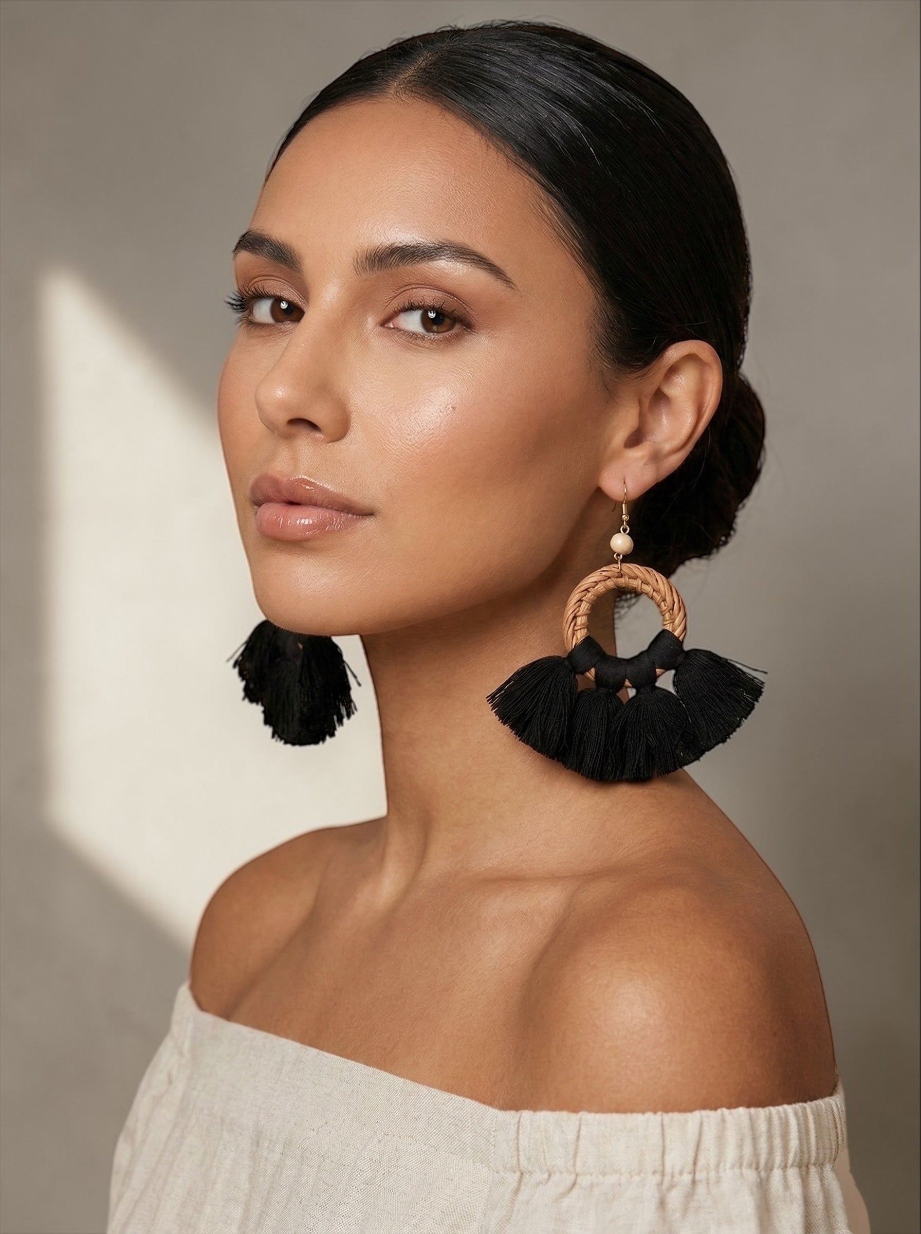 Boho Raffia Tassel Earrings – Handmade Statement Fan Drop Earrings for Women (Multiple Colours) - Fatisha Boutique #