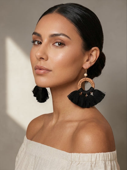 Boho Raffia Tassel Earrings – Handmade Statement Fan Drop Earrings for Women (Multiple Colours) - Fatisha Boutique #