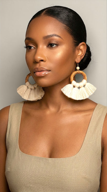 Boho Raffia Tassel Earrings – Handmade Statement Fan Drop Earrings for Women (Multiple Colours) - Fatisha Boutique #
