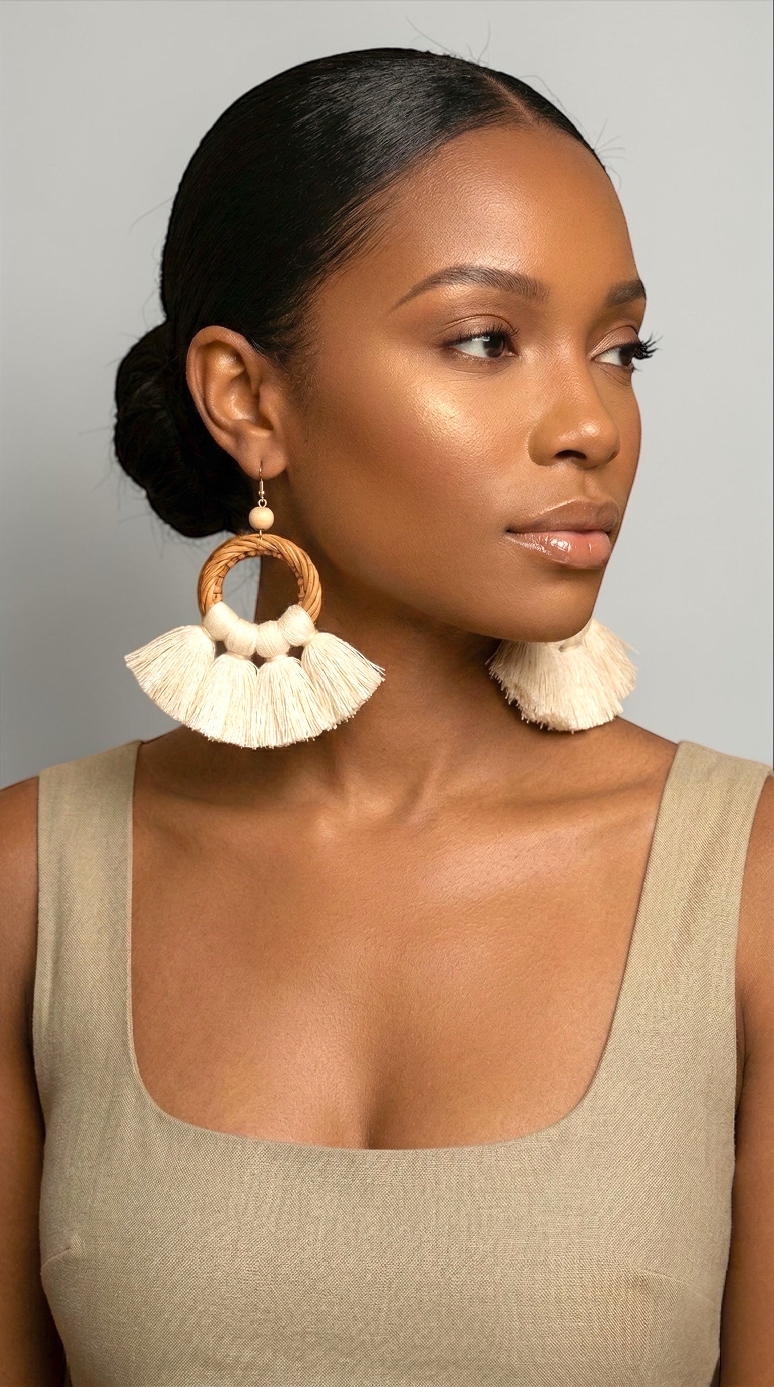 Boho Raffia Tassel Earrings – Handmade Statement Fan Drop Earrings for Women (Multiple Colours) - Fatisha Boutique #