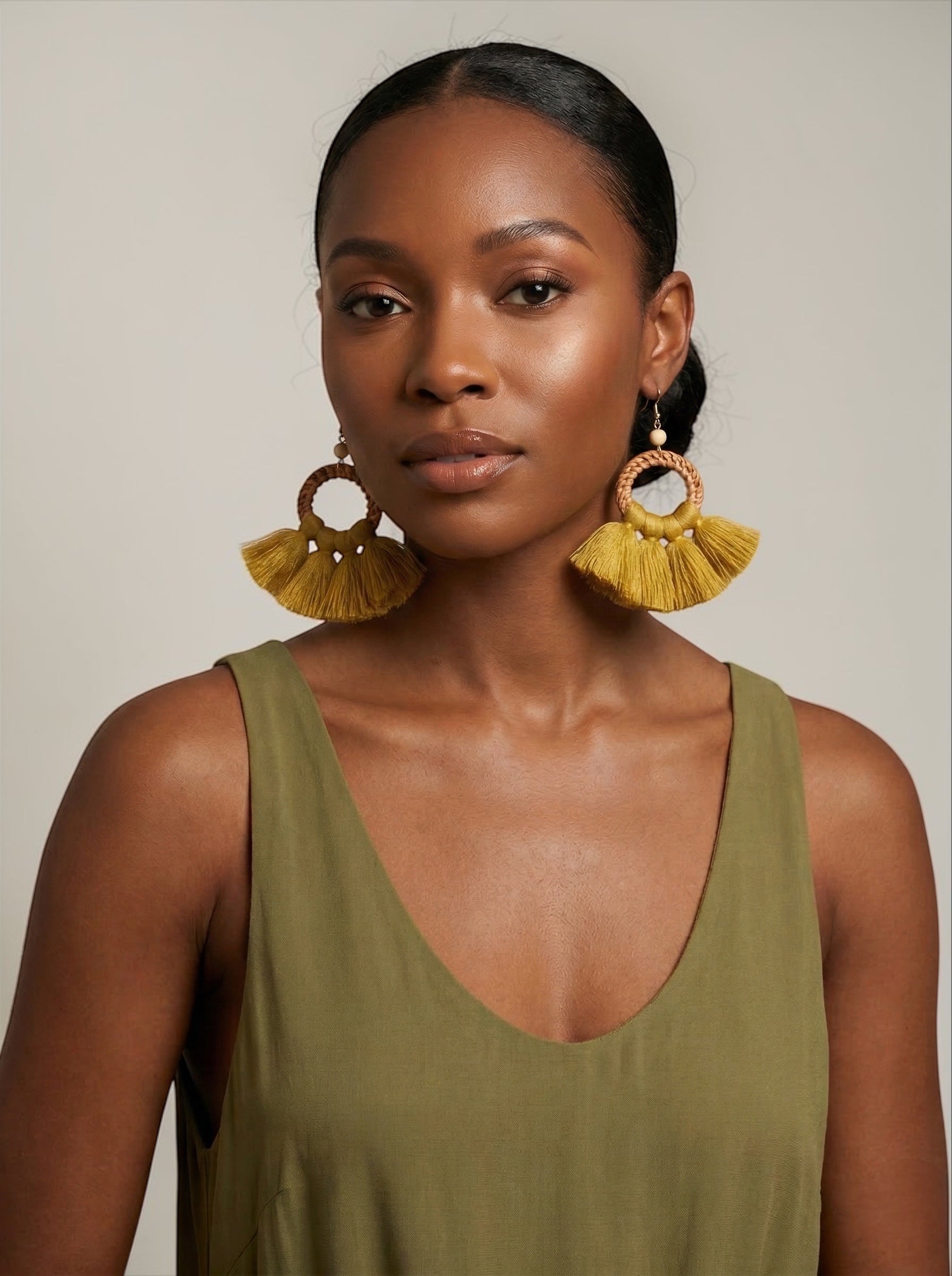 Boho Raffia Tassel Earrings – Handmade Statement Fan Drop Earrings for Women (Multiple Colours) - Fatisha Boutique #