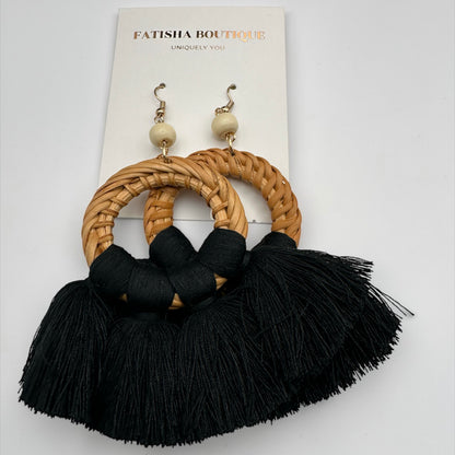 Boho Raffia Tassel Earrings – Handmade Statement Fan Drop Earrings for Women (Multiple Colours) - Fatisha Boutique #