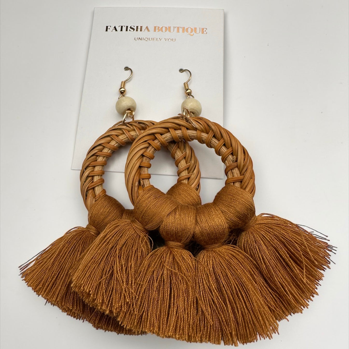 Boho Raffia Tassel Earrings – Handmade Statement Fan Drop Earrings for Women (Multiple Colours) - Fatisha Boutique # Fatisha Boutique