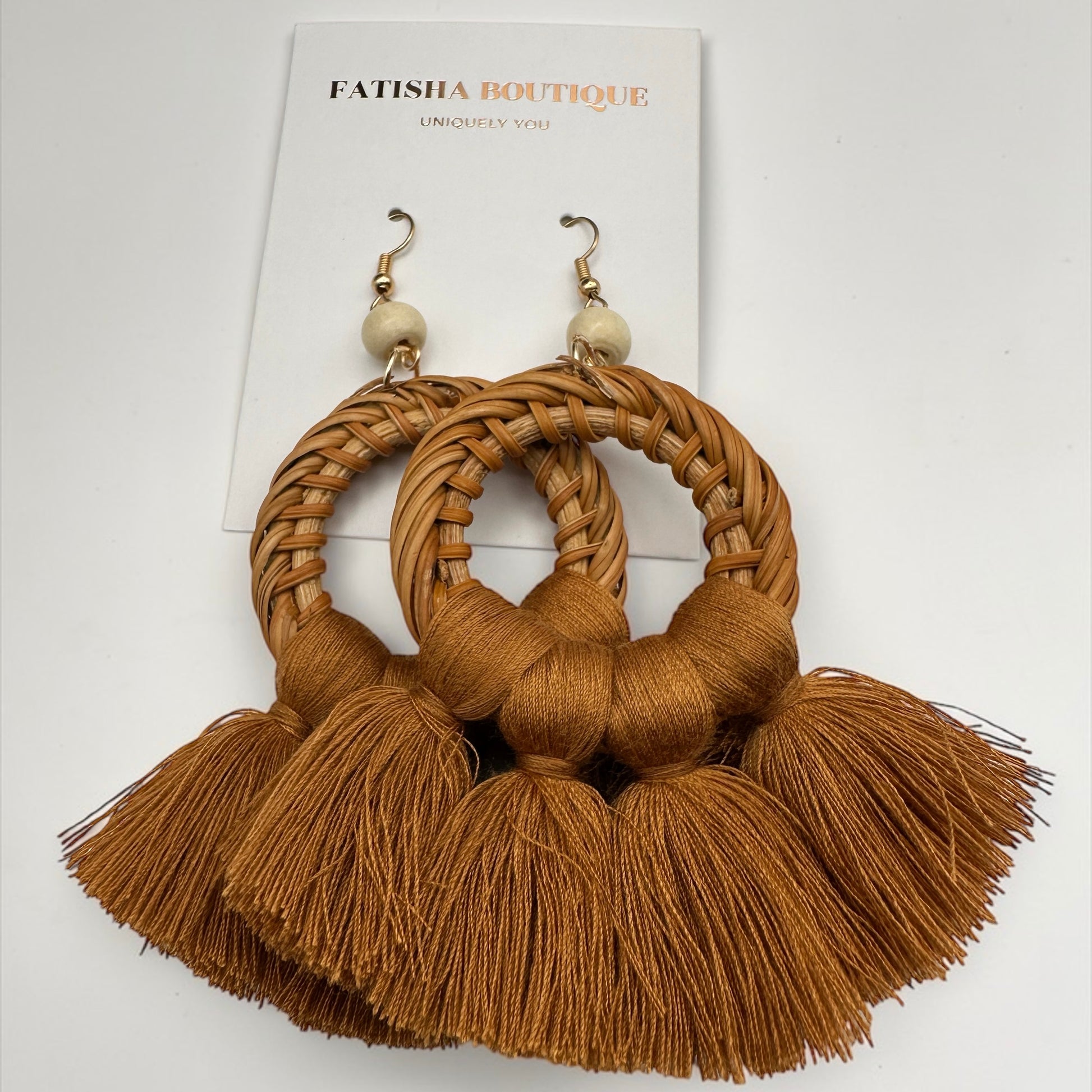 Boho Raffia Tassel Earrings – Handmade Statement Fan Drop Earrings for Women (Multiple Colours) - Fatisha Boutique #