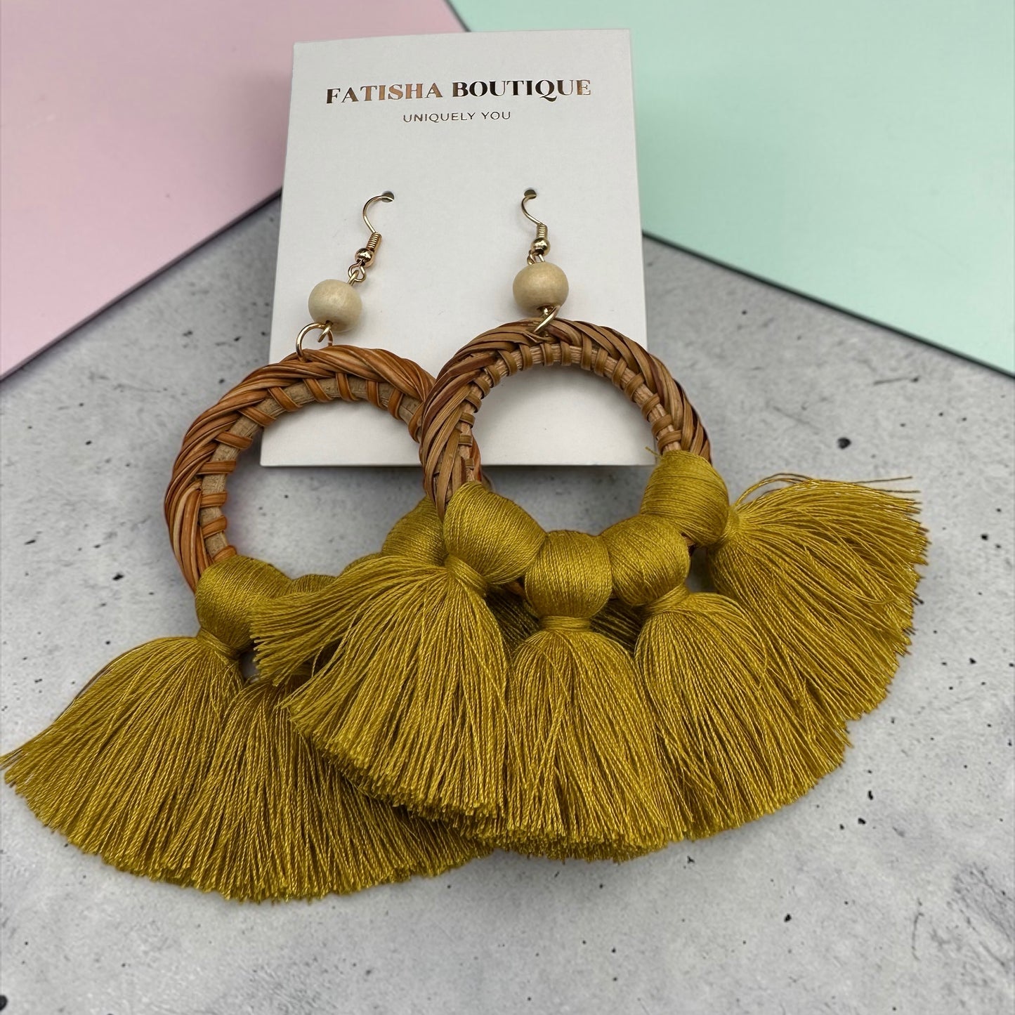 Boho Raffia Tassel Earrings – Handmade Statement Fan Drop Earrings for Women (Multiple Colours) - Fatisha Boutique # Fatisha Boutique