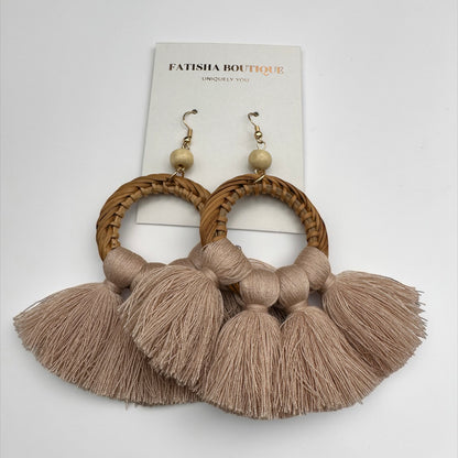 Boho Raffia Tassel Earrings – Handmade Statement Fan Drop Earrings for Women (Multiple Colours) - Fatisha Boutique #