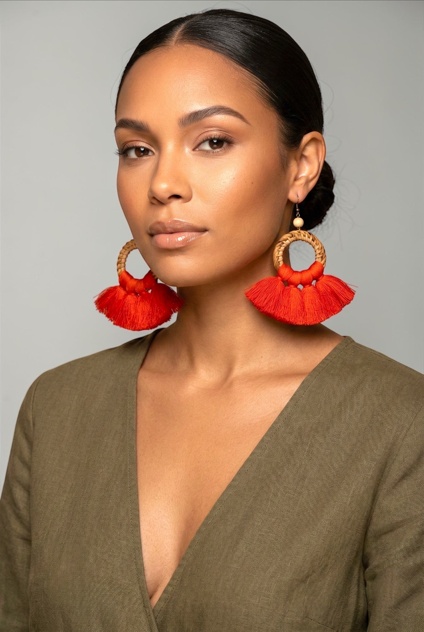 Boho Raffia Tassel Earrings – Handmade Statement Fan Drop Earrings for Women (Multiple Colours) - Fatisha Boutique #