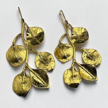 Gold Leaf Statement Earrings – Elegant Nature-Inspired Drop Earrings - Fatisha Boutique #