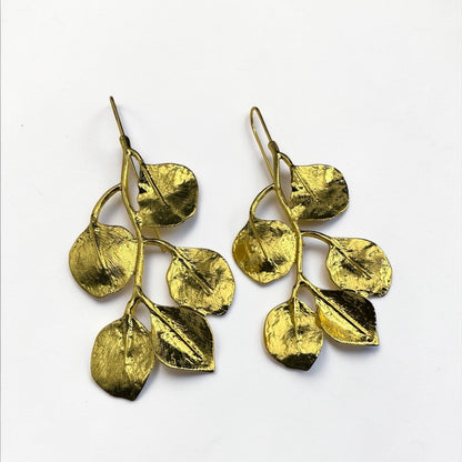 Gold Leaf Statement Earrings – Elegant Nature-Inspired Drop Earrings - Fatisha Boutique #