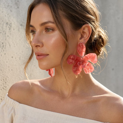 Boho Floral Acrylic Statement Earrings – Oversized Summer Drop Earrings (Multi Colour) - Fatisha Boutique #