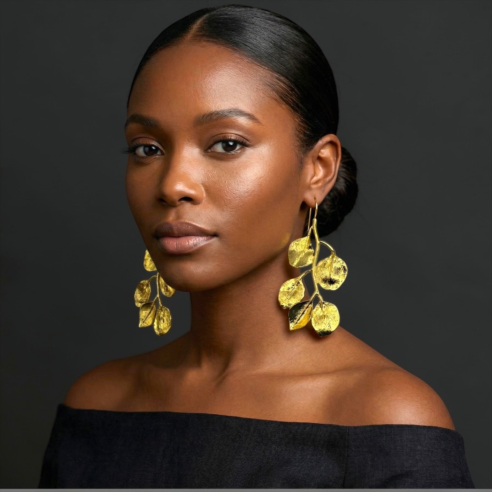 Gold Leaf Statement Earrings – Elegant Nature-Inspired Drop Earrings - Fatisha Boutique #
