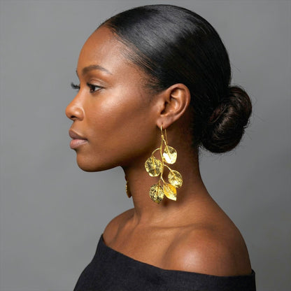 Gold Leaf Statement Earrings – Elegant Nature-Inspired Drop Earrings - Fatisha Boutique #
