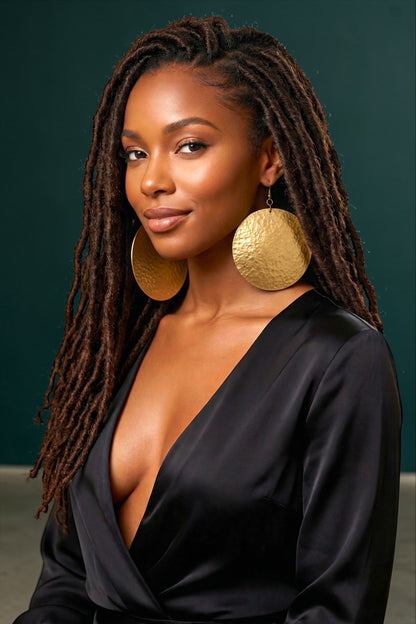 Handmade Hammered Brass Disc Earrings – Afrocentric Statement Dangle Jewellery - Fatisha Boutique #