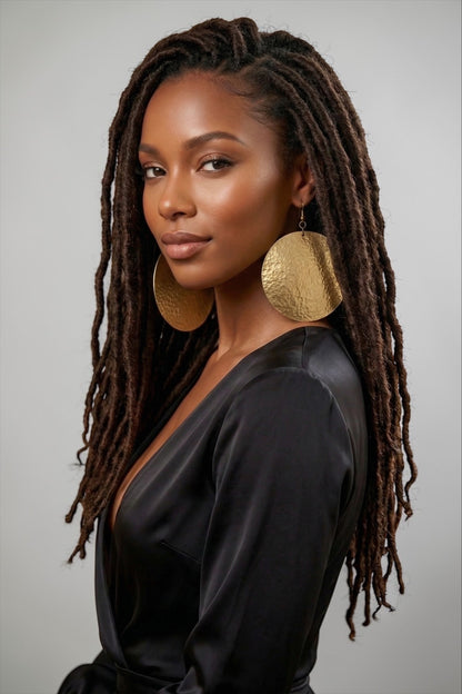 Handmade Hammered Brass Disc Earrings – Afrocentric Statement Dangle Jewellery - Fatisha Boutique #
