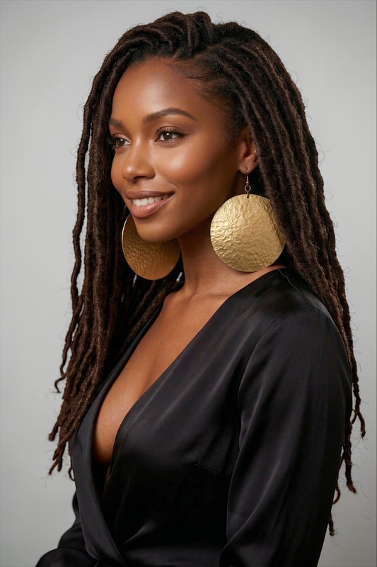 Handmade Hammered Brass Disc Earrings – Afrocentric Statement Dangle Jewellery