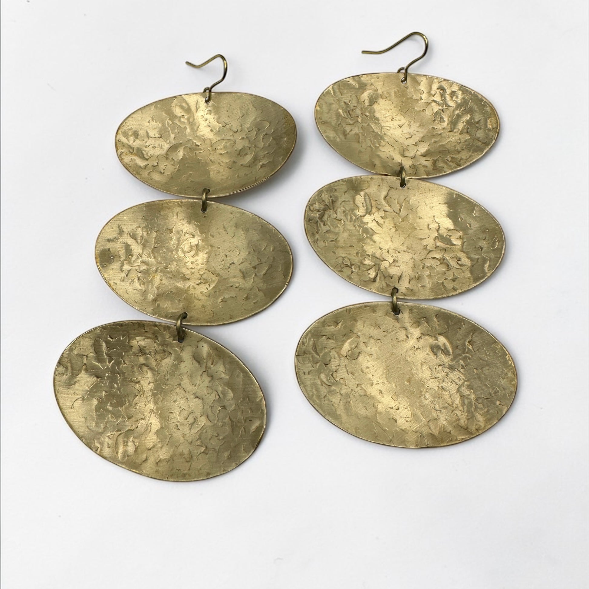 African Handcrafted Brass Statement Earrings – Hammered Gold Tribal Drop Earrings, Bold Long Jewellery for Women - Fatisha Boutique #