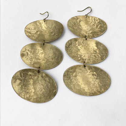 African Handcrafted Brass Statement Earrings – Hammered Gold Tribal Drop Earrings, Bold Long Jewellery for Women - Fatisha Boutique #