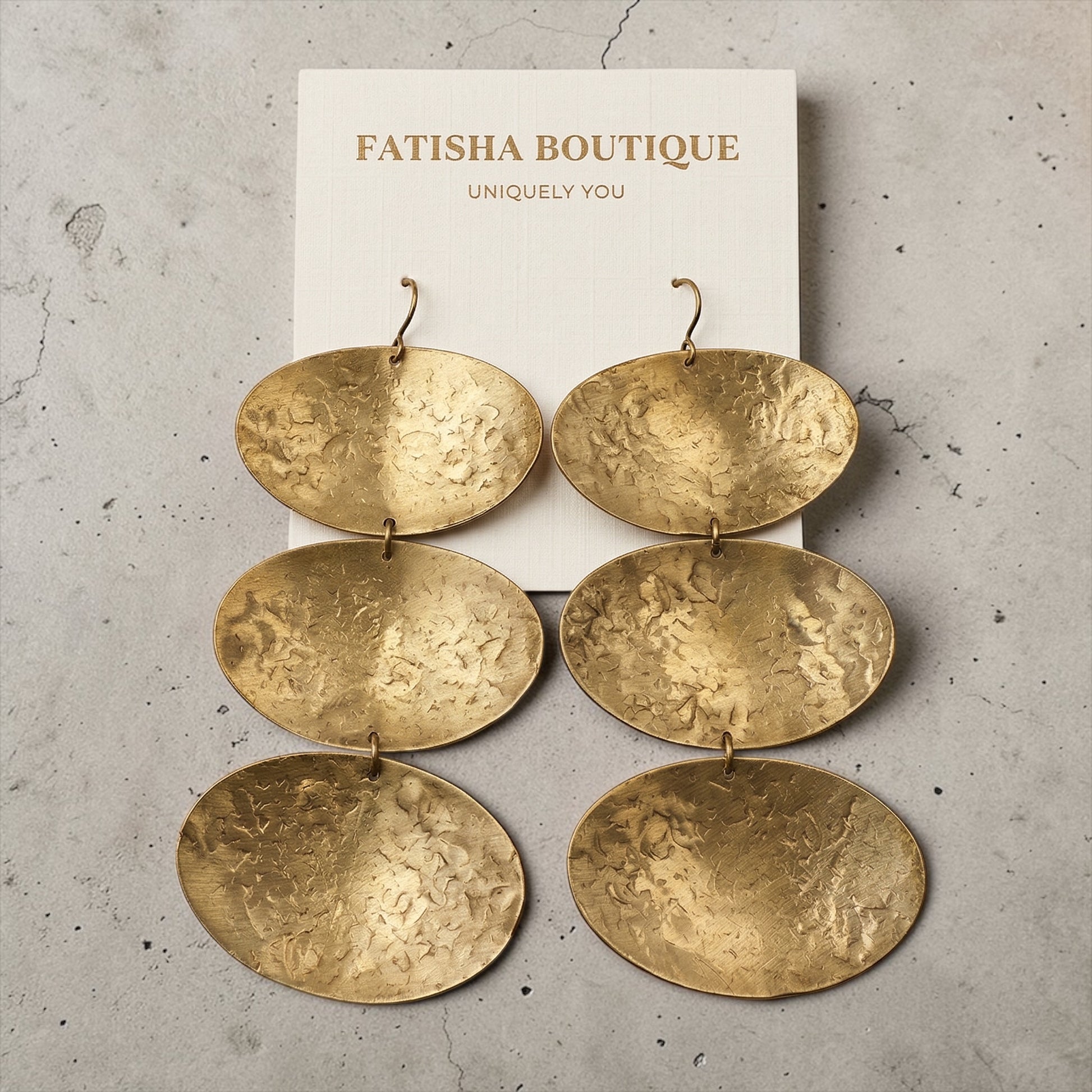 African Handcrafted Brass Statement Earrings – Hammered Gold Tribal Drop Earrings, Bold Long Jewellery for Women - Fatisha Boutique #