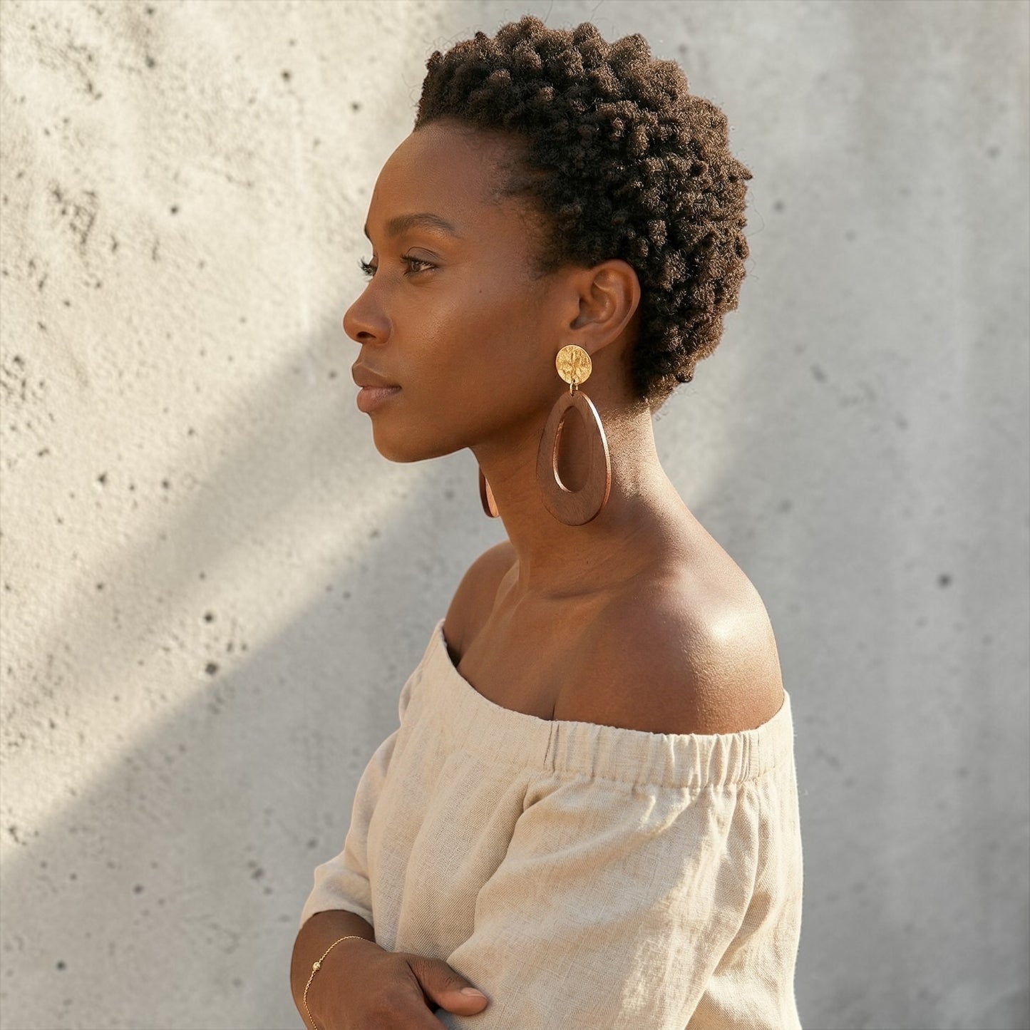 Brown Wooden Statement Earrings with Gold Stud – Ethnic Boho Teardrop Drop Earrings - Fatisha Boutique #