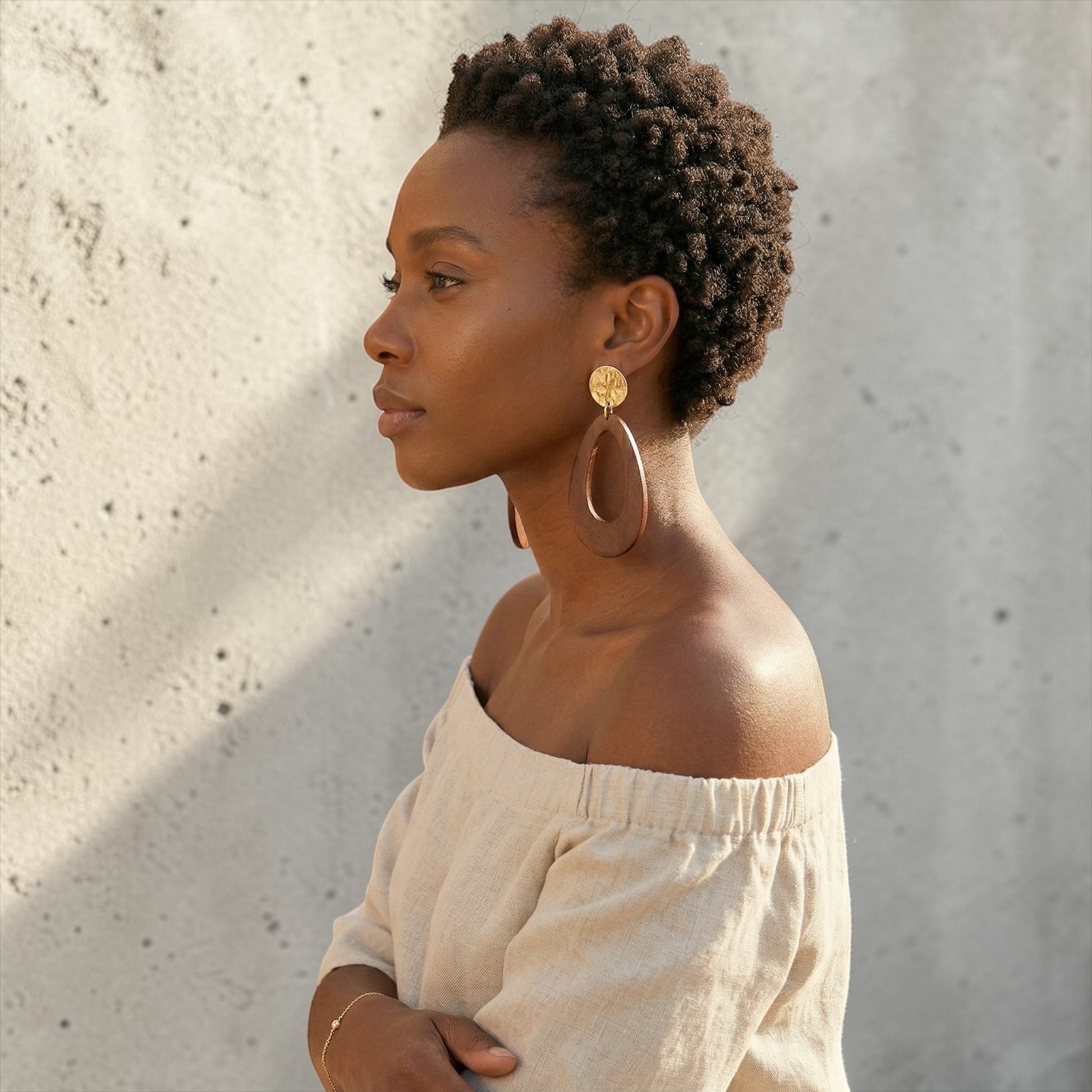 Brown Wooden Statement Earrings with Gold Stud – Ethnic Boho Teardrop Drop Earrings - Fatisha Boutique #