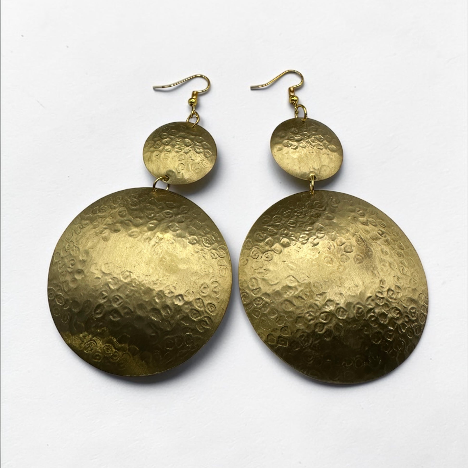 Authentic Handmade Hammered Brass Disc Earrings – Afrocentric Statement Dangles - Fatisha Boutique #