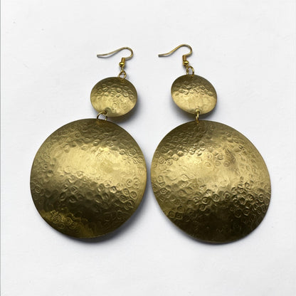Authentic Handmade Hammered Brass Disc Earrings – Afrocentric Statement Dangles - Fatisha Boutique #