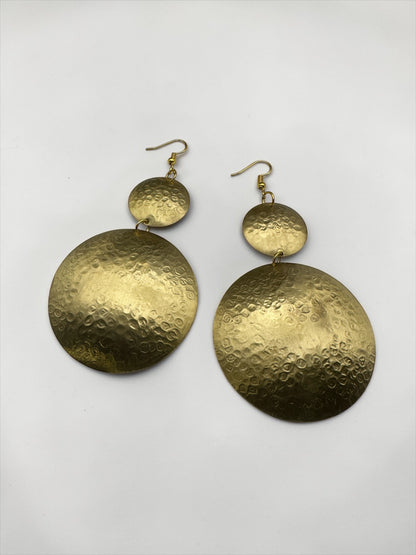 Authentic Handmade Hammered Brass Disc Earrings – Afrocentric Statement Dangles - Fatisha Boutique #