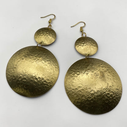 Authentic Handmade Hammered Brass Disc Earrings – Afrocentric Statement Dangles - Fatisha Boutique #