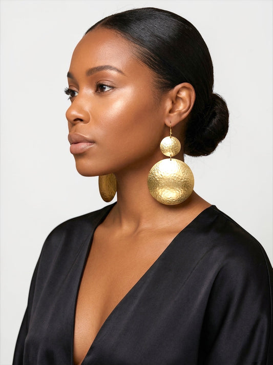 Authentic Handmade Hammered Brass Disc Earrings – Afrocentric Statement Dangles - Fatisha Boutique #