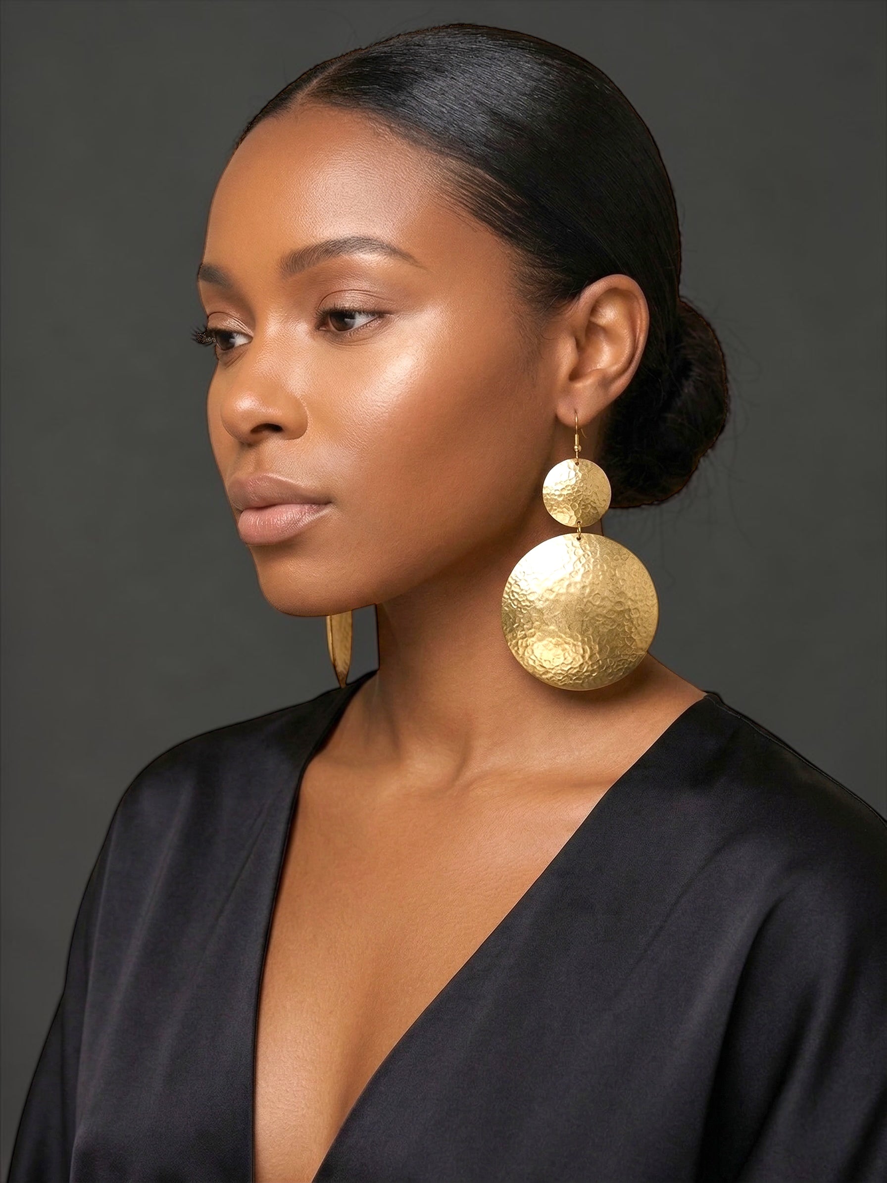 Authentic Handmade Hammered Brass Disc Earrings – Afrocentric Statement Dangles - Fatisha Boutique #