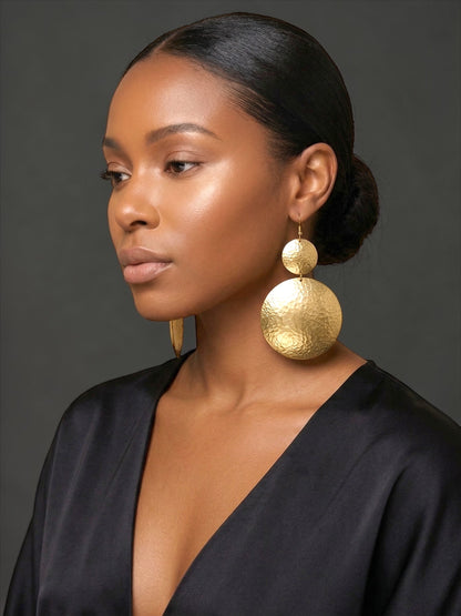 Authentic Handmade Hammered Brass Disc Earrings – Afrocentric Statement Dangles - Fatisha Boutique #
