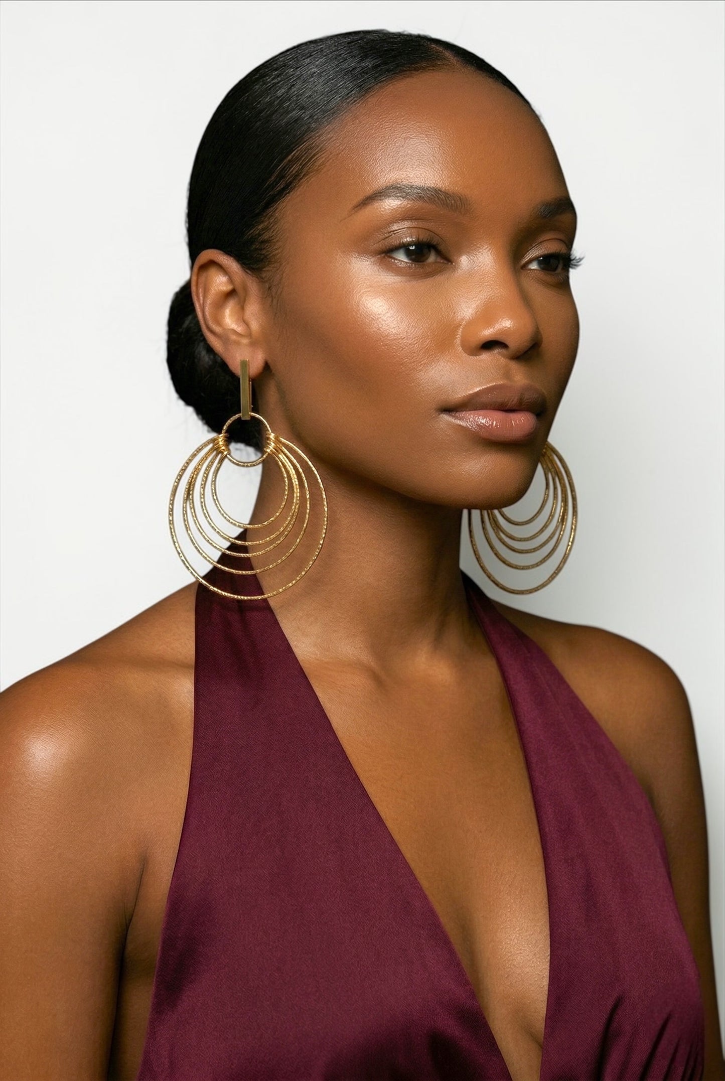 Layered Brass Hoop Earrings – Afrocentric Statement Multi Hoop Dangles - Fatisha Boutique #
